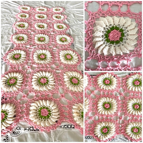 Hand Crafted Other - Vintage Crocheted table runner, 48” x 17” , perfect spring colors